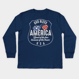 God Bless America Flag Glasses Kids Long Sleeve T-Shirt